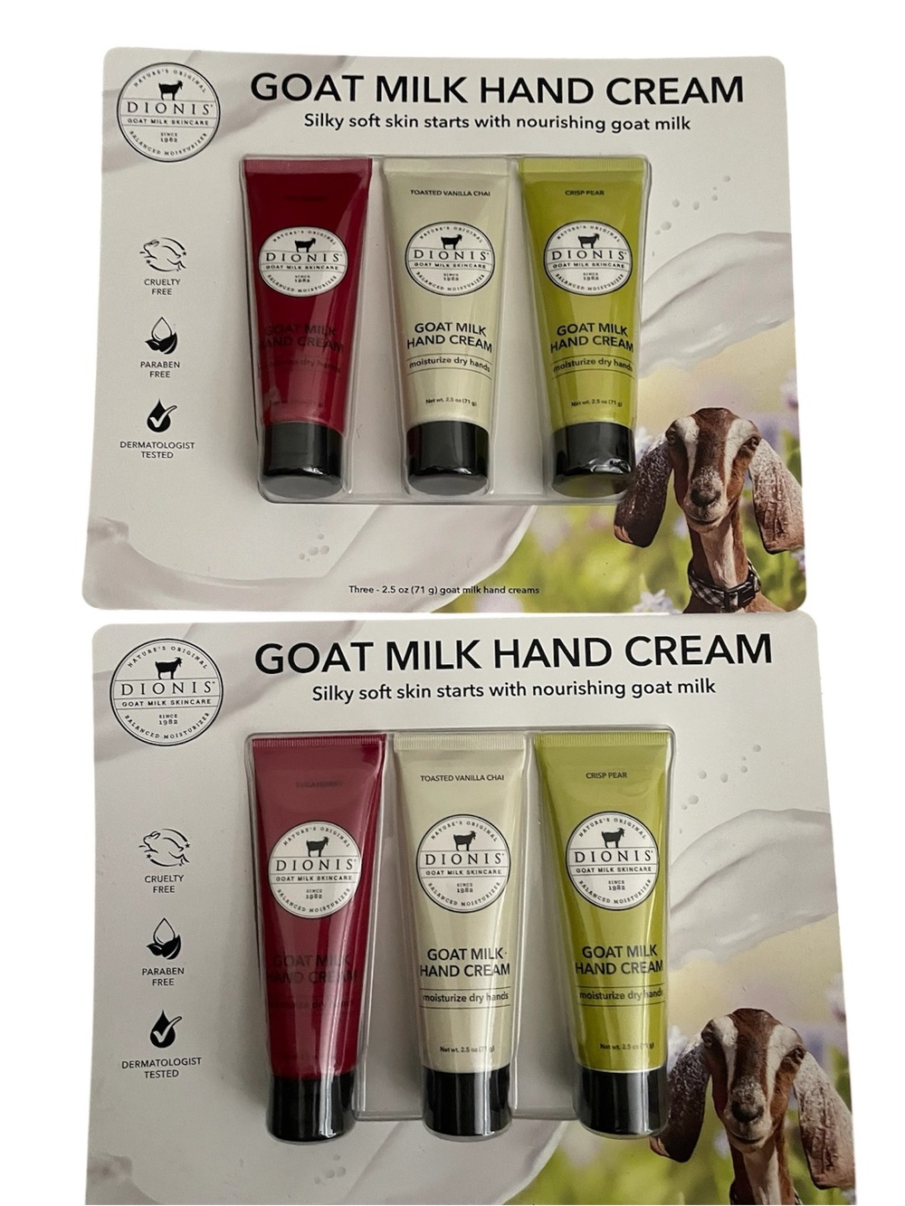 Dionis Goat Milk Hand Cream Trio - Red, Cream & Green / 2 sets